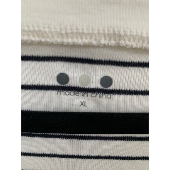 Three Dots-V-Neck-3/4 Sleeve-Striped- 100% Cotton Shirt-Top-Ivory-Black-Women XL - Picture 4 of 7